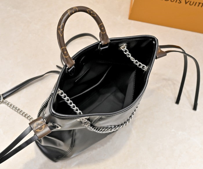 LV black leather bag