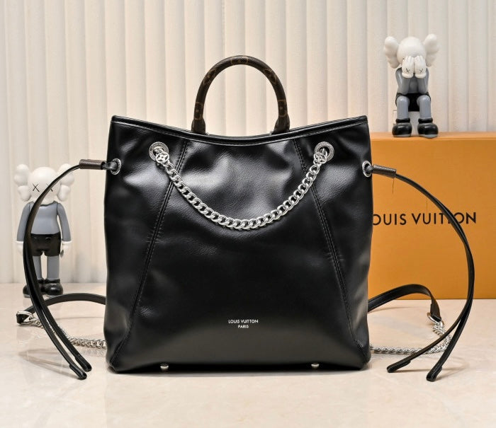 LV black leather bag